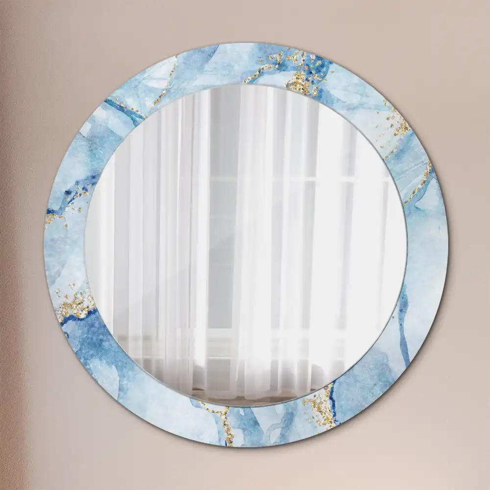 Miroir rond avec décoration marbre bleu clair