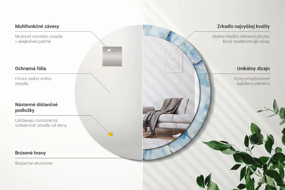 Miroir rond avec décoration marbre bleu clair