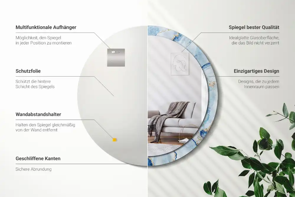 Miroir rond avec décoration marbre bleu clair