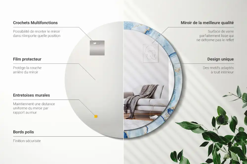 Miroir rond avec décoration marbre bleu clair