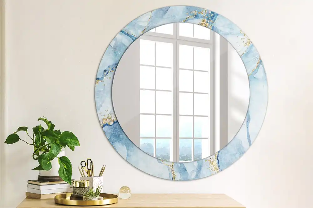 Miroir rond avec décoration marbre bleu clair