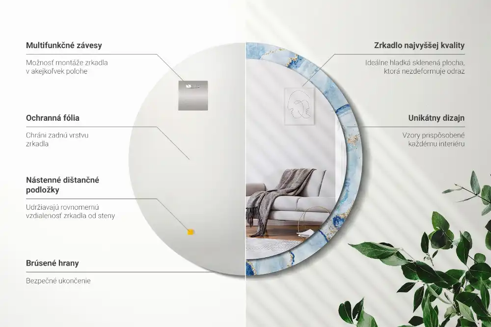 Miroir rond avec décoration marbre bleu clair
