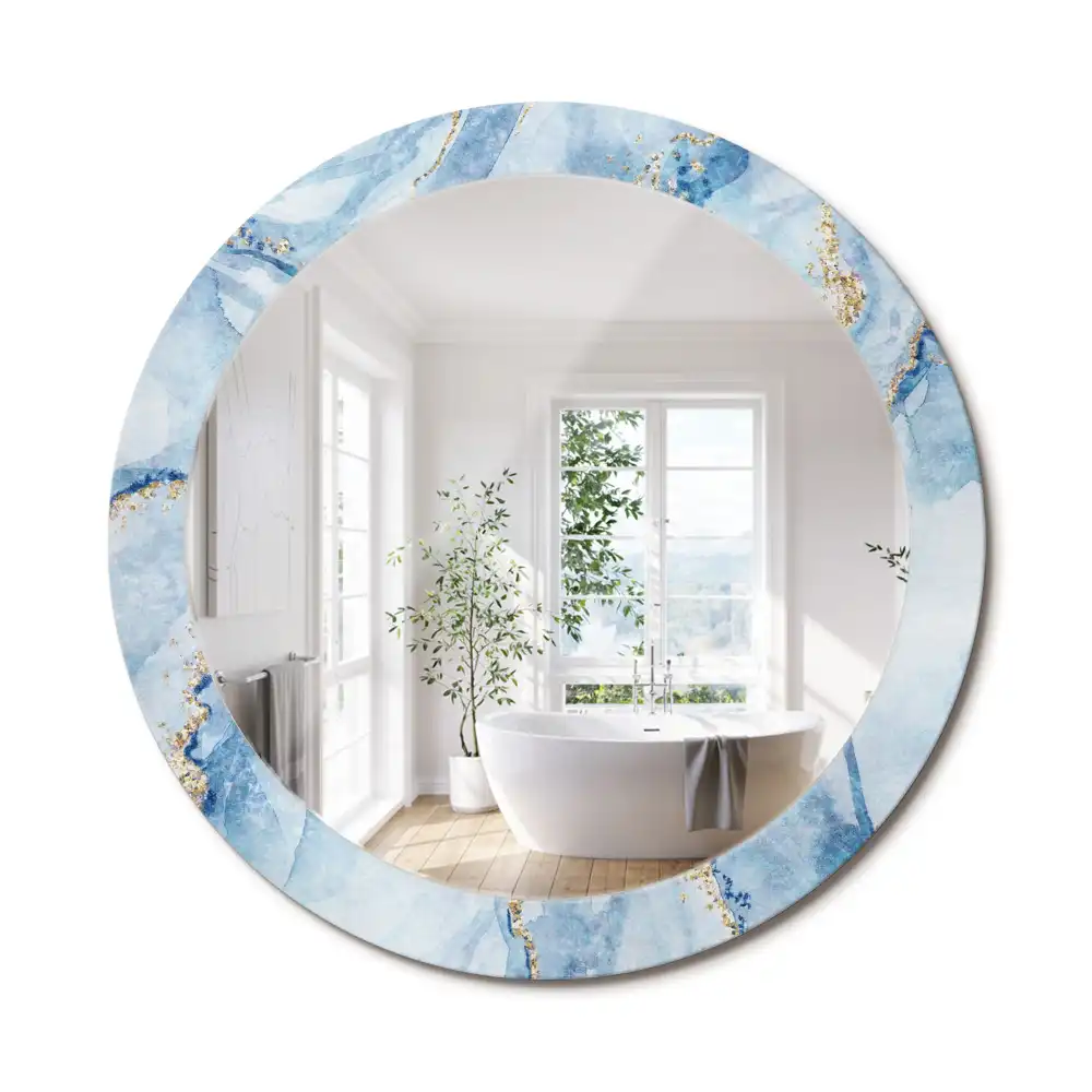 Miroir rond avec décoration marbre bleu clair