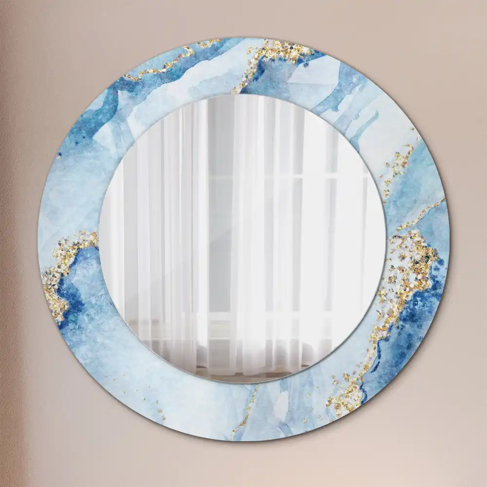 Miroir rond avec décoration marbre bleu clair