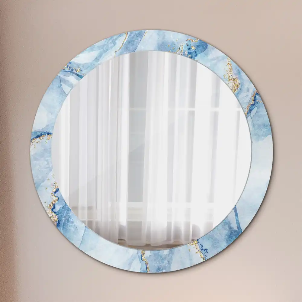 Miroir rond avec décoration marbre bleu clair