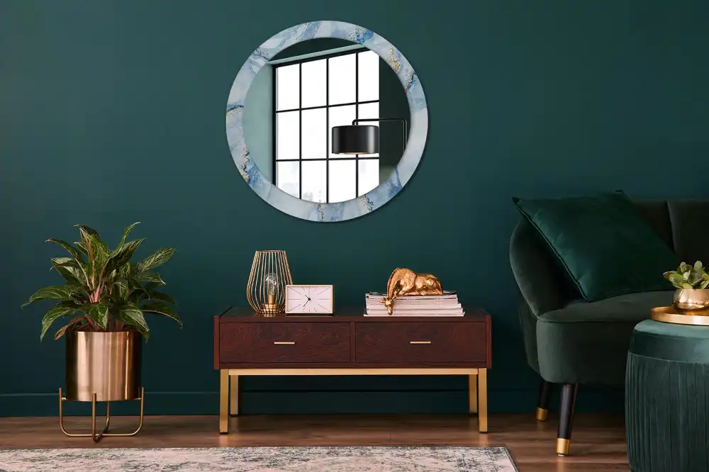 Miroir rond avec décoration marbre bleu clair