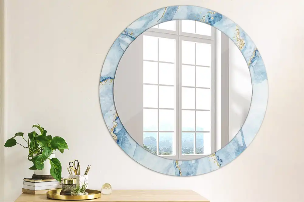 Miroir rond avec décoration marbre bleu clair