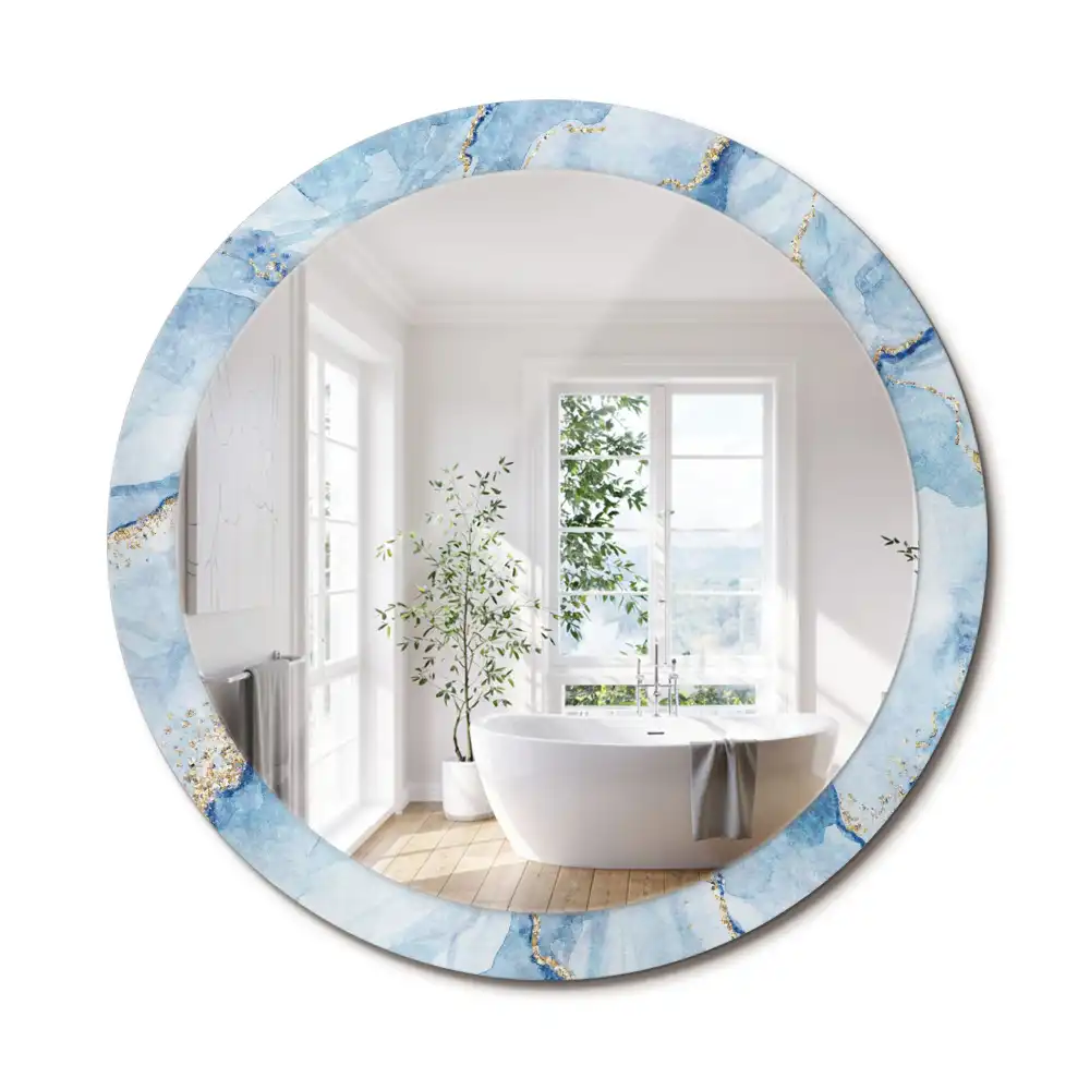 Miroir rond avec décoration marbre bleu clair