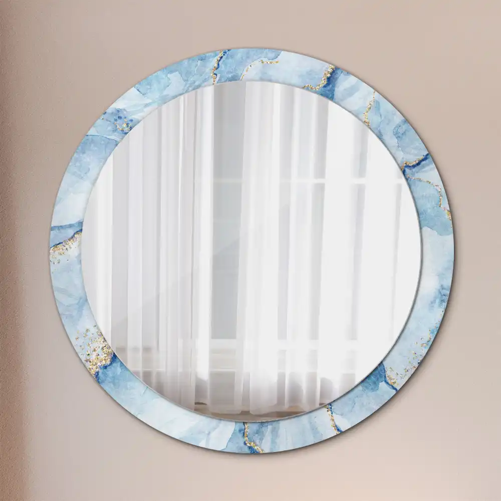 Miroir rond avec décoration marbre bleu clair