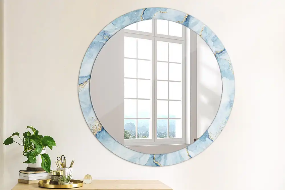 Miroir rond avec décoration marbre bleu clair
