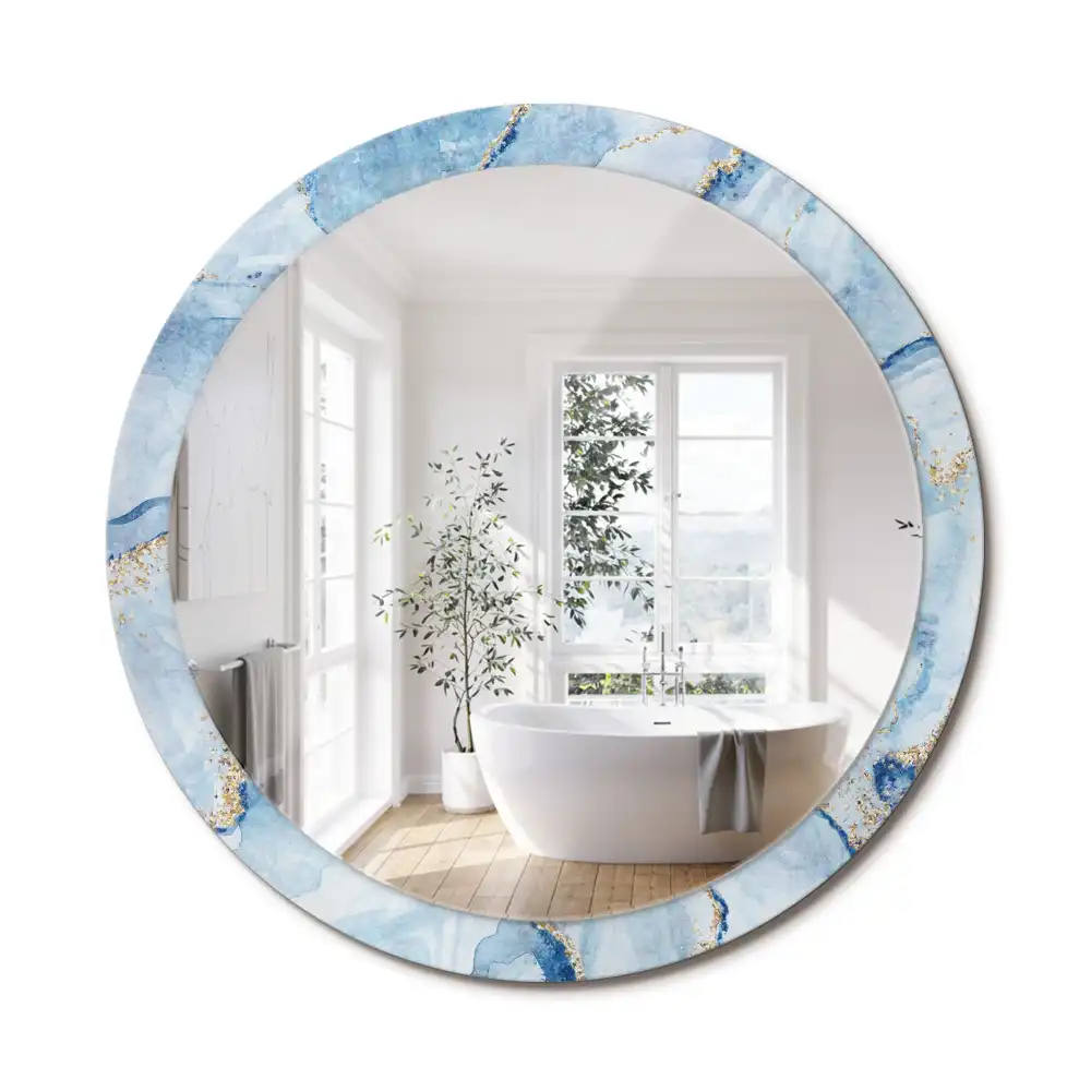 Miroir rond avec décoration marbre bleu clair