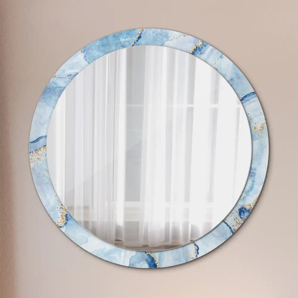 Miroir rond avec décoration marbre bleu clair