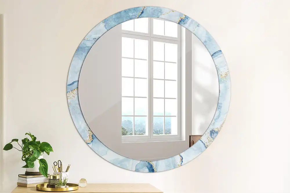 Miroir rond avec décoration marbre bleu clair