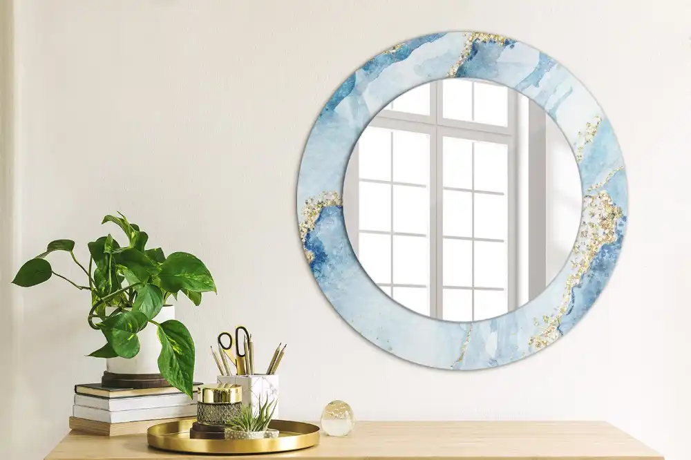 Miroir rond avec décoration marbre bleu clair