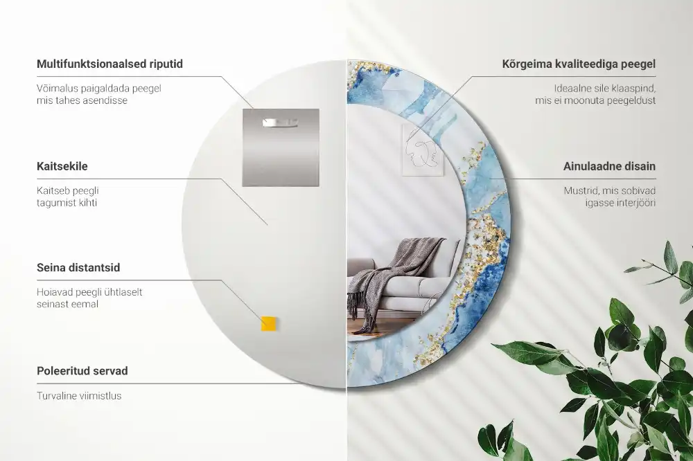 Miroir rond avec décoration marbre bleu clair