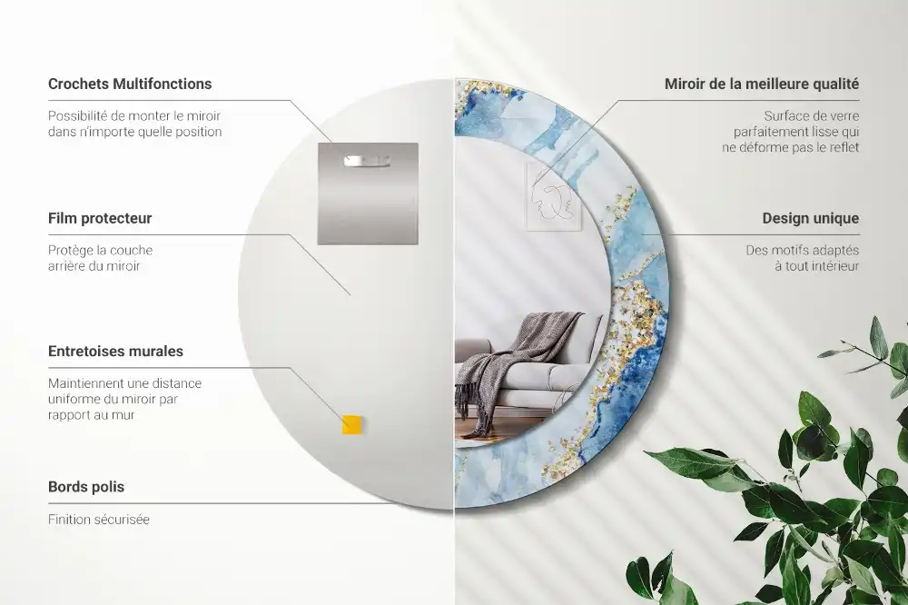 Miroir rond avec décoration marbre bleu clair