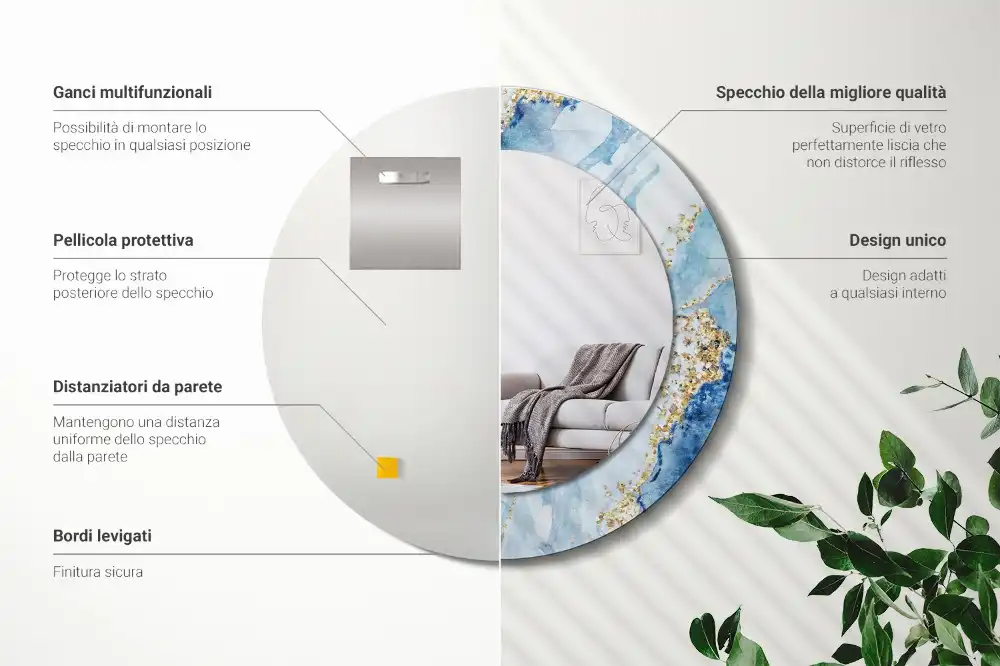 Miroir rond avec décoration marbre bleu clair