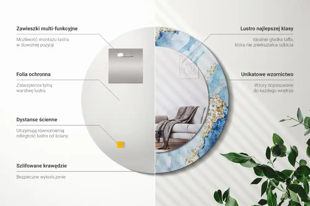 Miroir rond avec décoration marbre bleu clair
