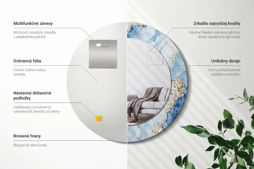 Miroir rond avec décoration marbre bleu clair