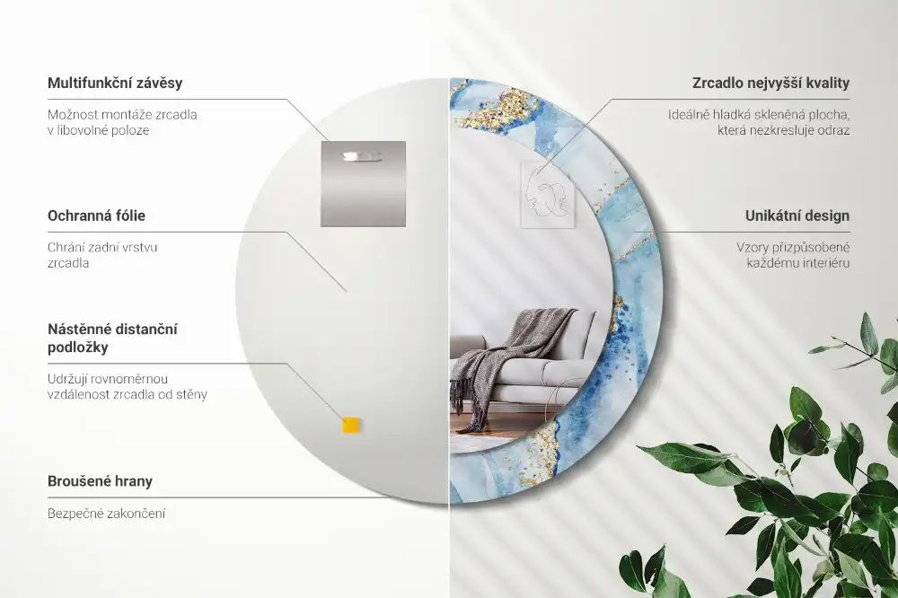 Miroir rond avec décoration marbre bleu clair