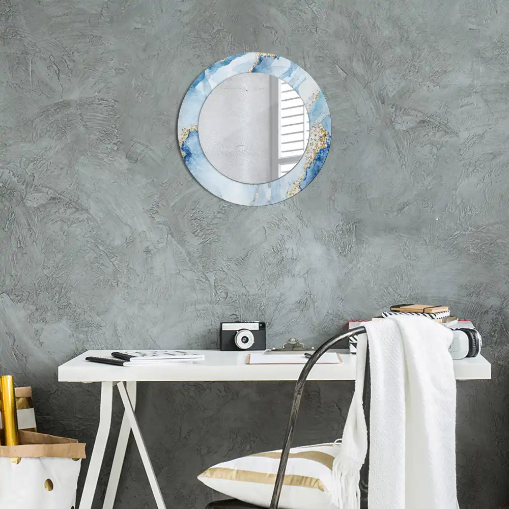 Miroir rond avec décoration marbre bleu clair