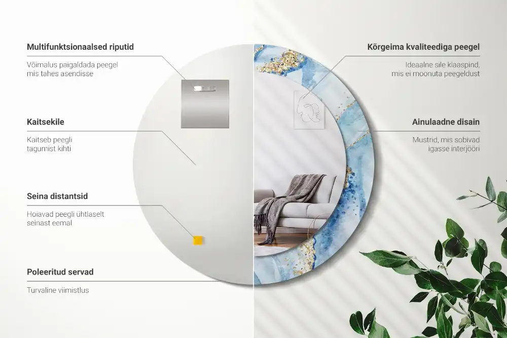 Miroir rond avec décoration marbre bleu clair