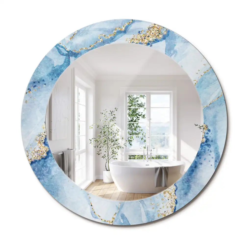 Miroir rond avec décoration marbre bleu clair