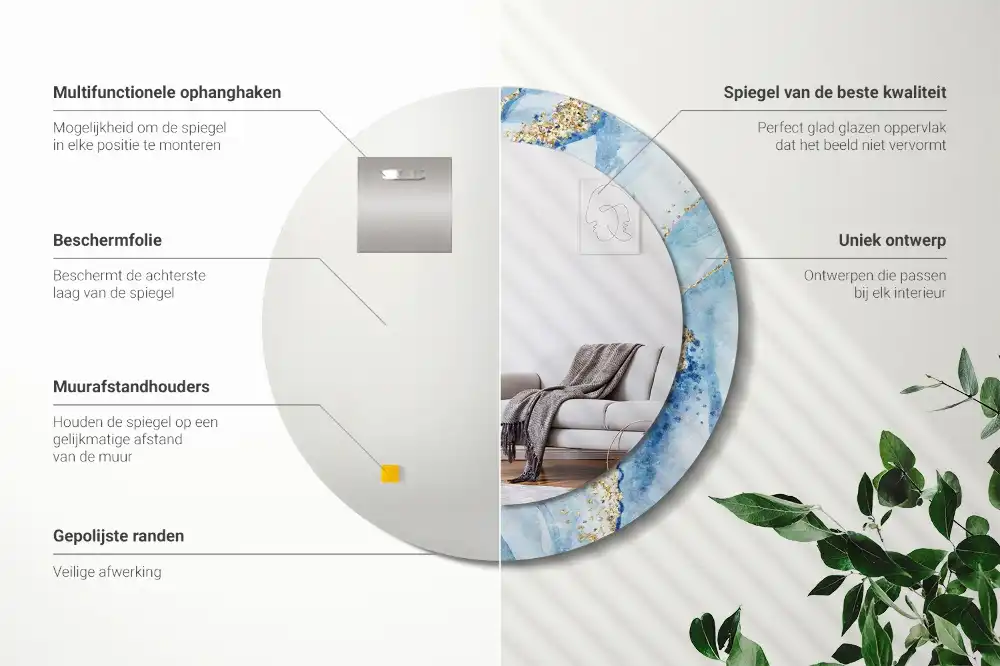 Miroir rond avec décoration marbre bleu clair