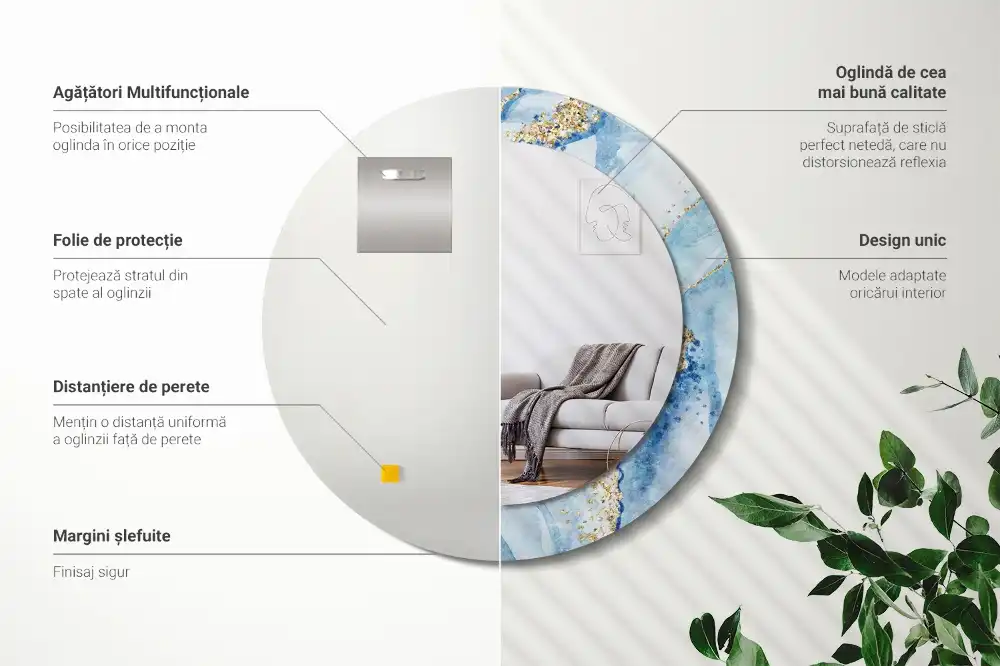 Miroir rond avec décoration marbre bleu clair