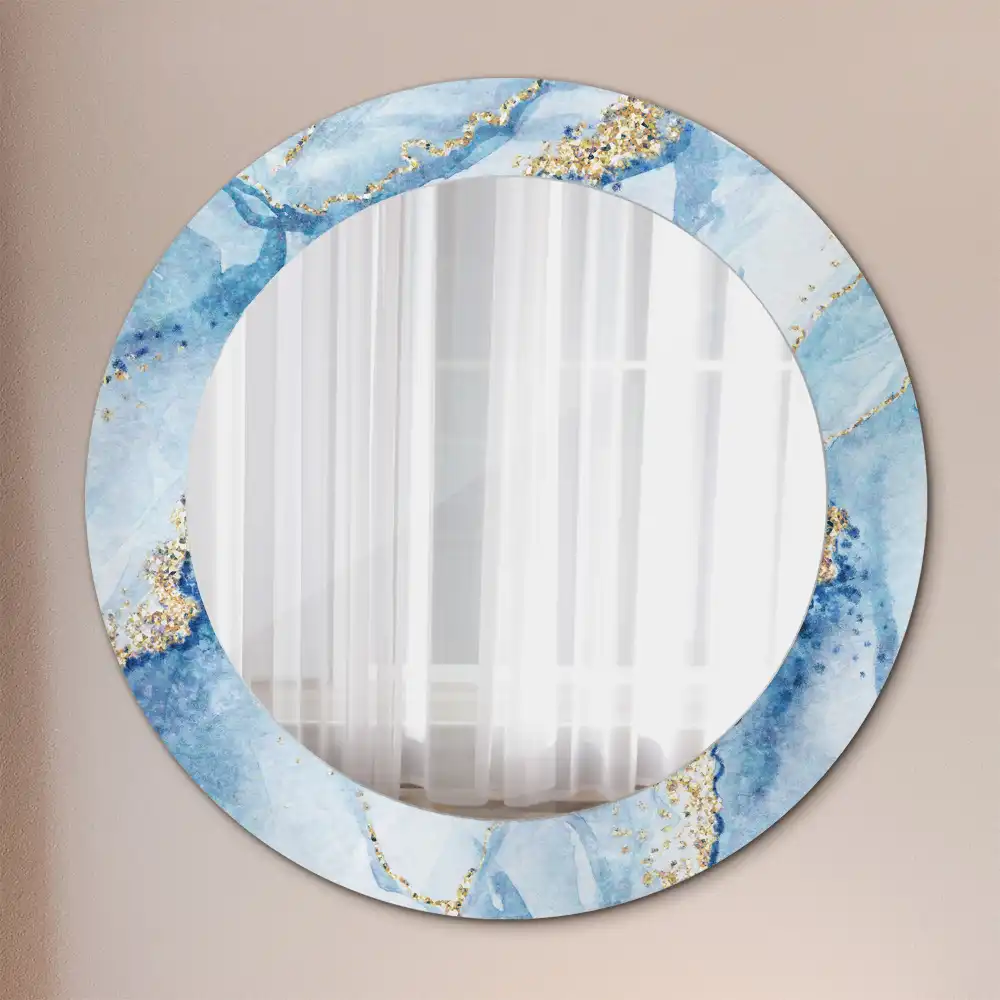 Miroir rond avec décoration marbre bleu clair
