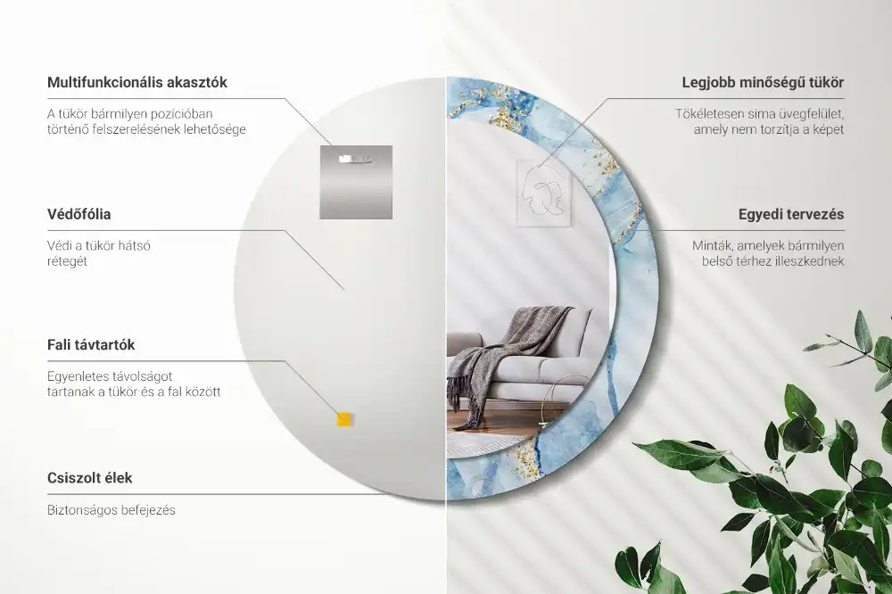Miroir rond avec décoration marbre bleu clair
