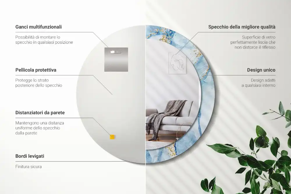 Miroir rond avec décoration marbre bleu clair