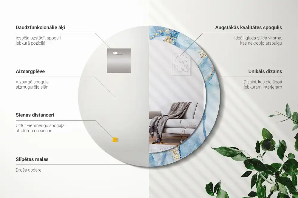 Miroir rond avec décoration marbre bleu clair