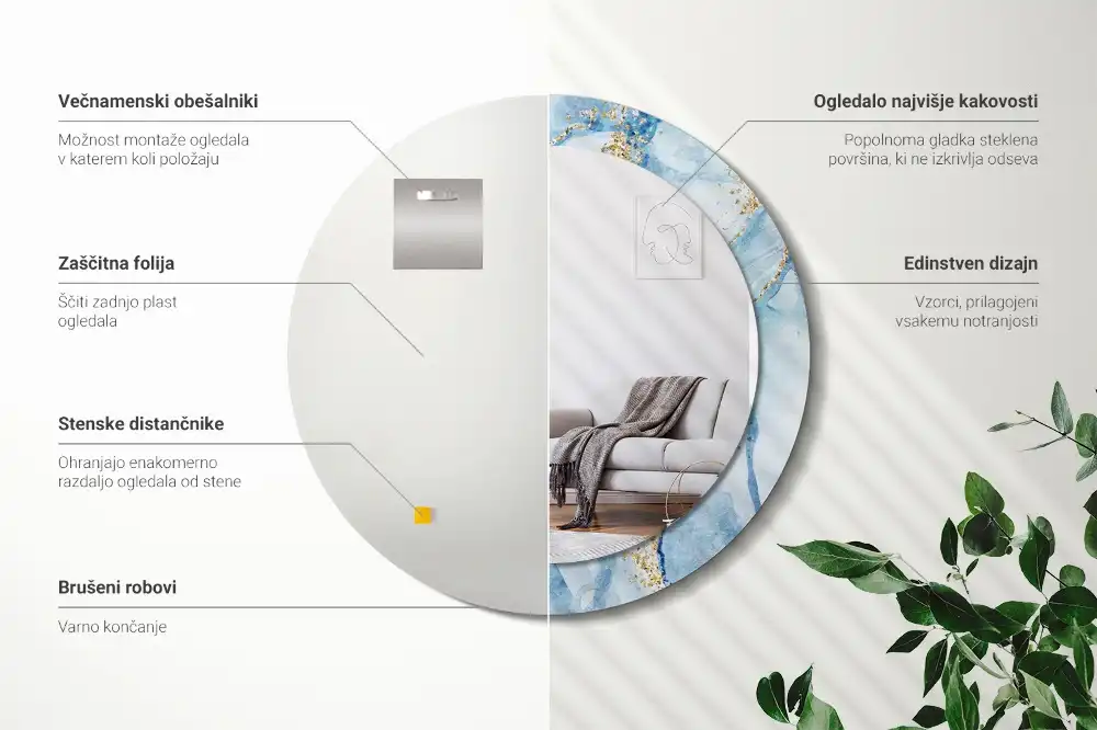 Miroir rond avec décoration marbre bleu clair