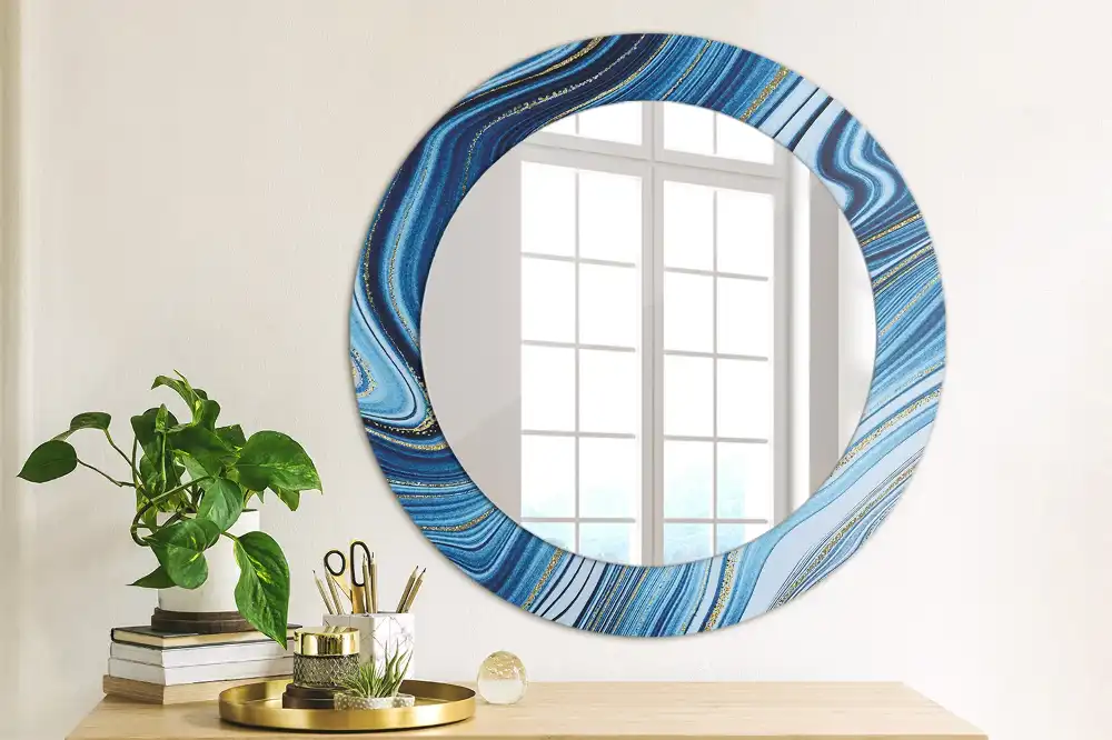 Miroir rond imprimé rivière de marbre