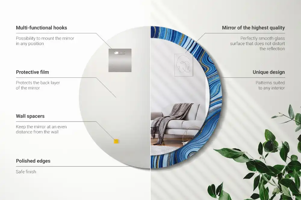Miroir rond imprimé rivière de marbre
