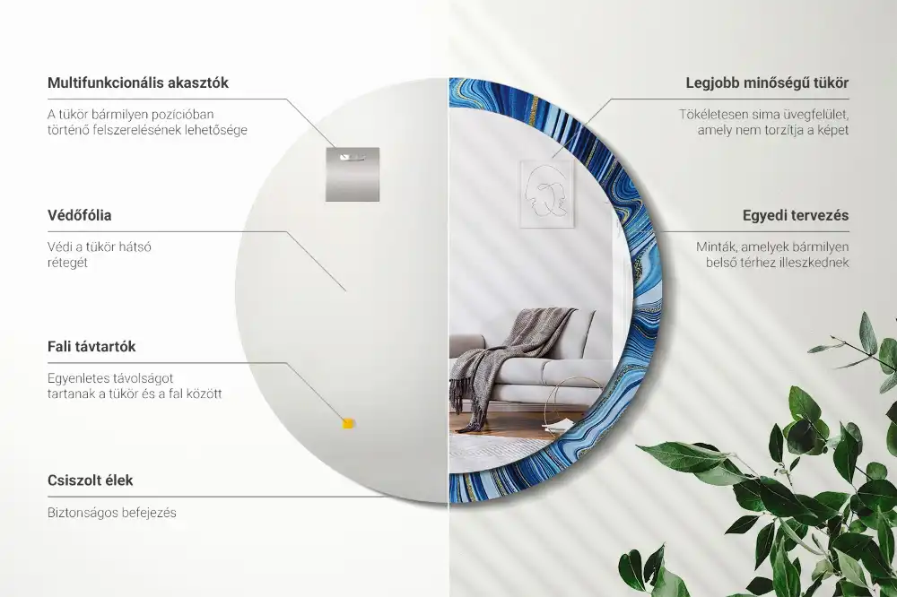 Miroir rond imprimé rivière de marbre