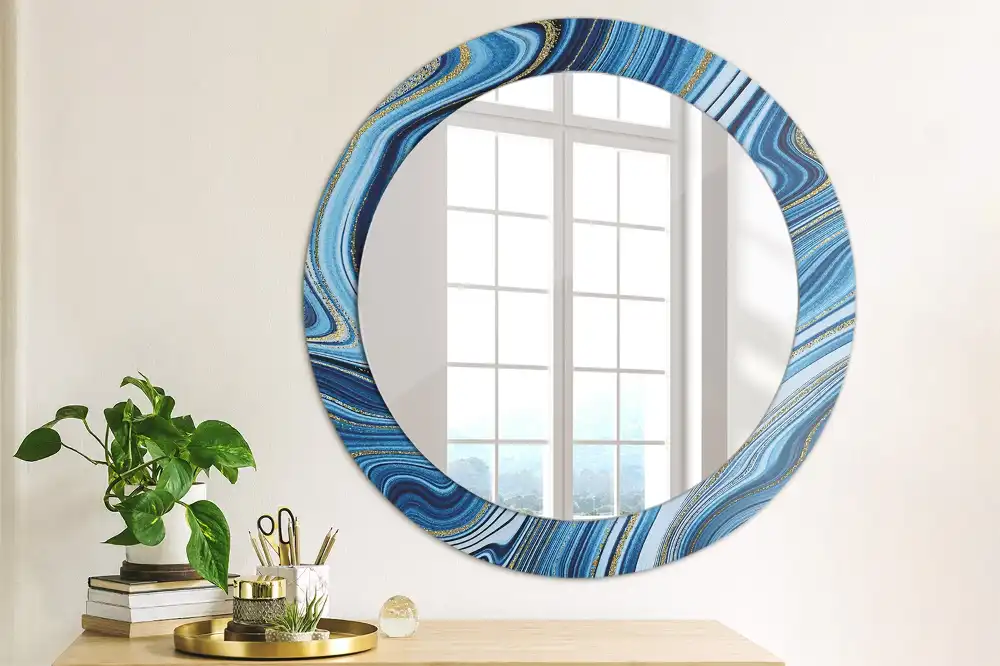Miroir rond imprimé rivière de marbre