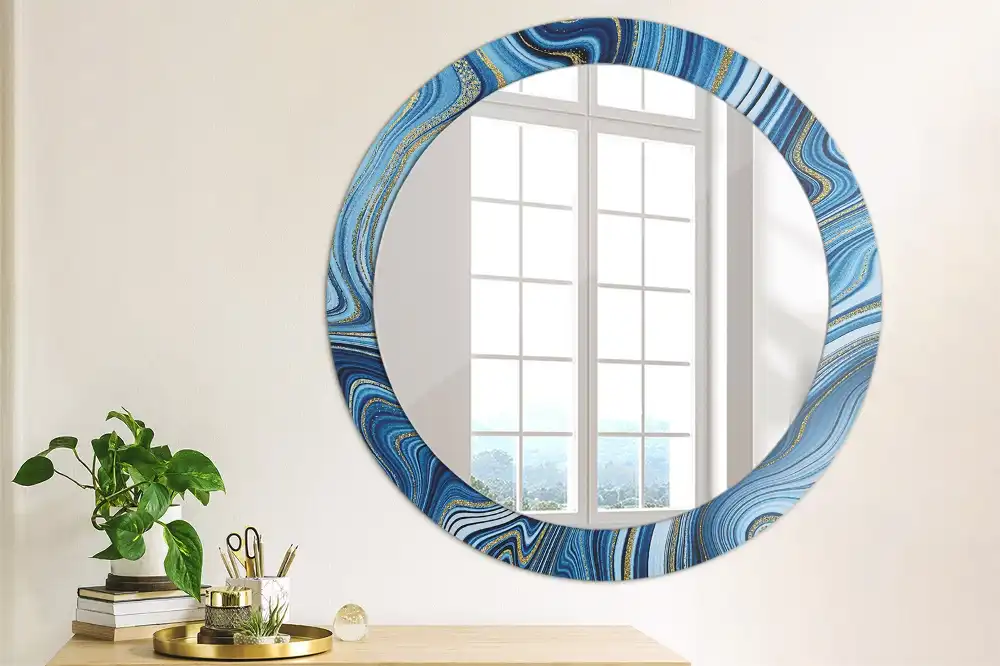 Miroir rond imprimé rivière de marbre