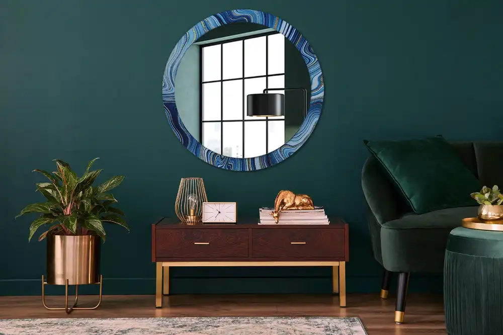 Miroir rond imprimé rivière de marbre