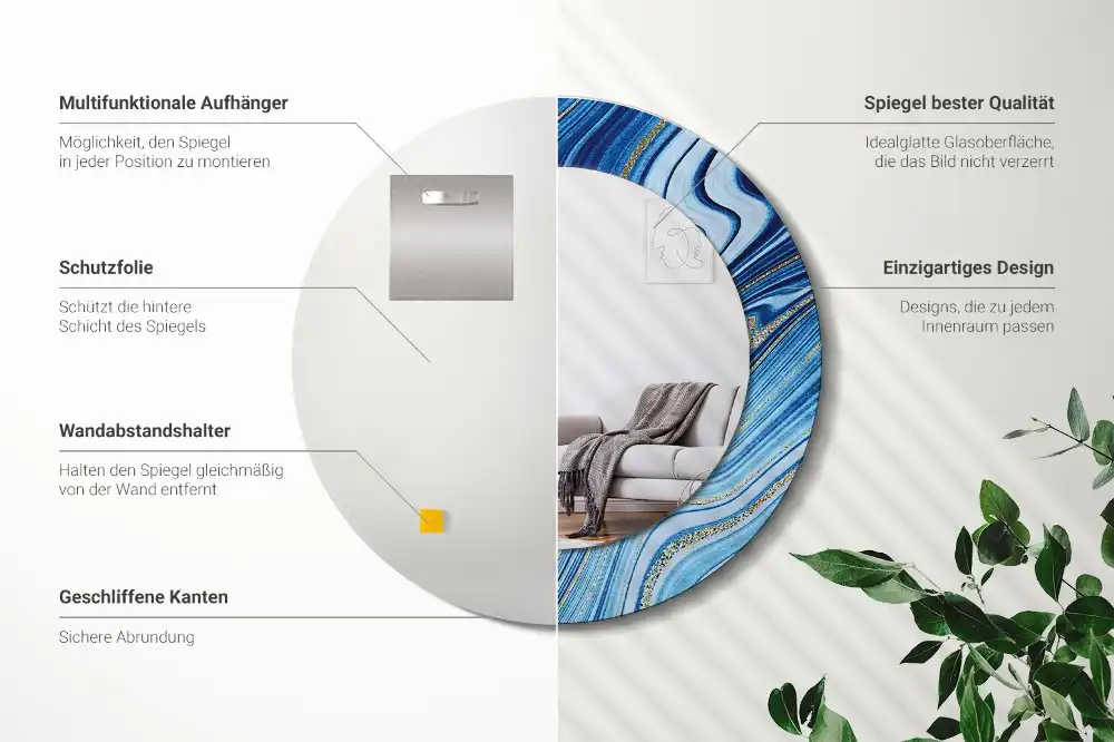 Miroir rond imprimé rivière de marbre