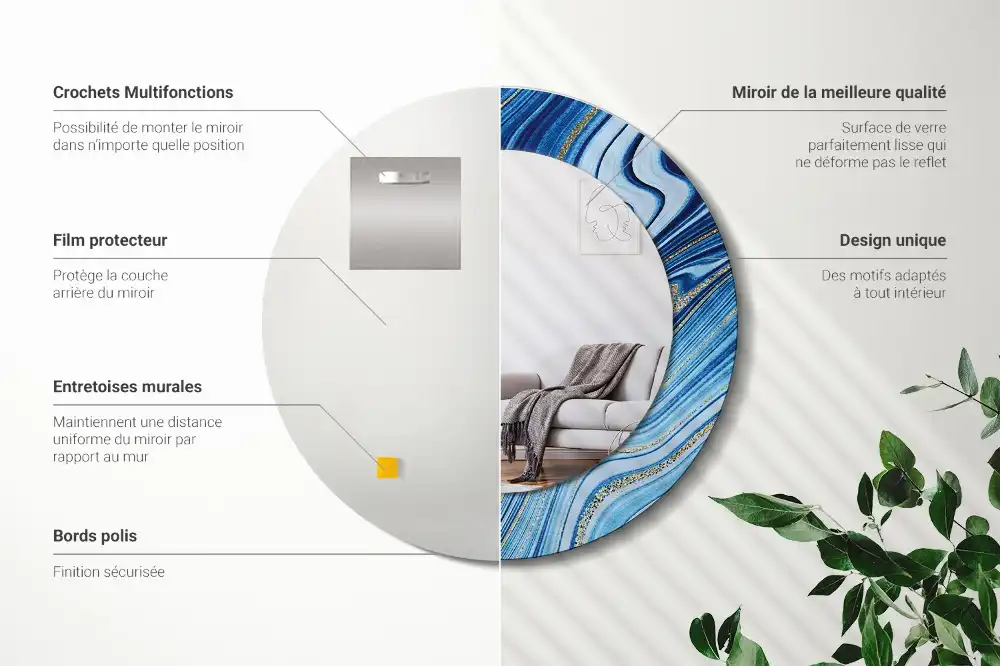 Miroir rond imprimé rivière de marbre