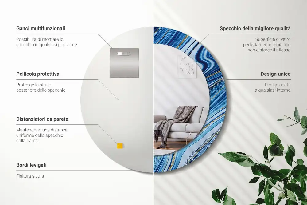 Miroir rond imprimé rivière de marbre