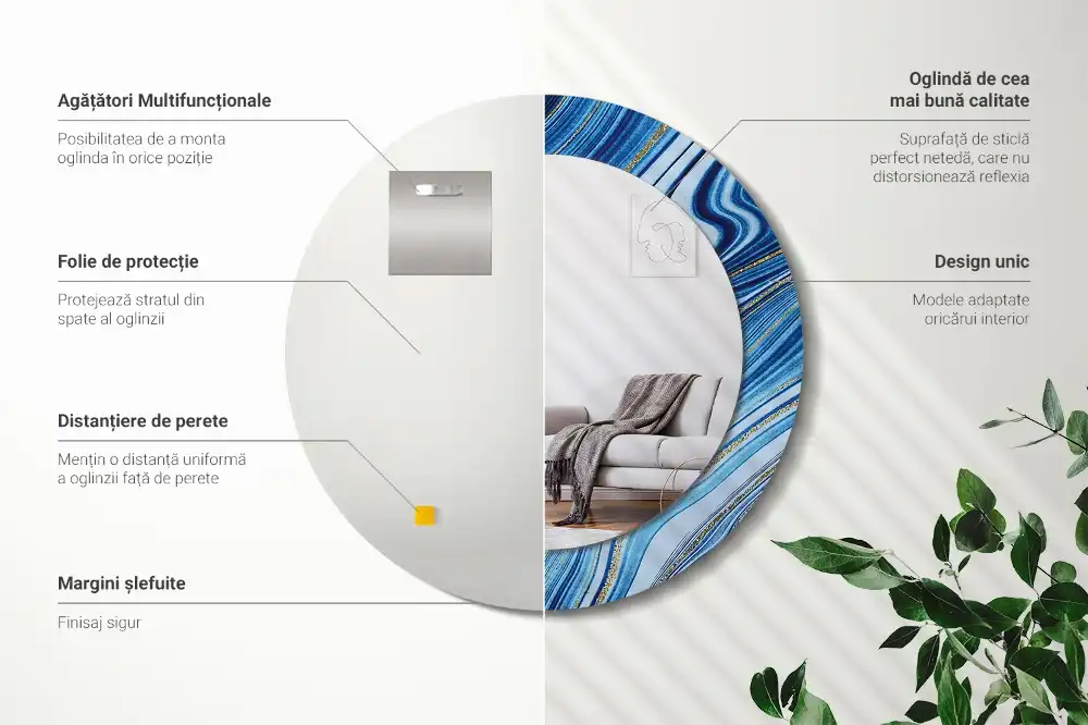 Miroir rond imprimé rivière de marbre