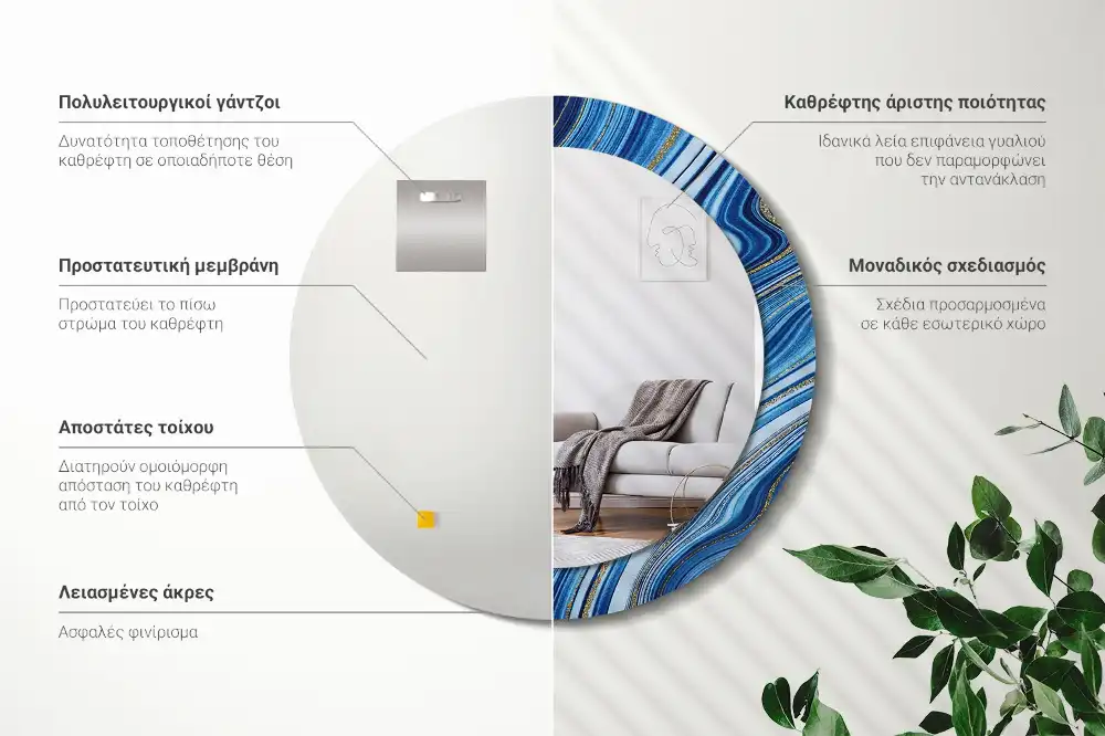 Miroir rond imprimé rivière de marbre