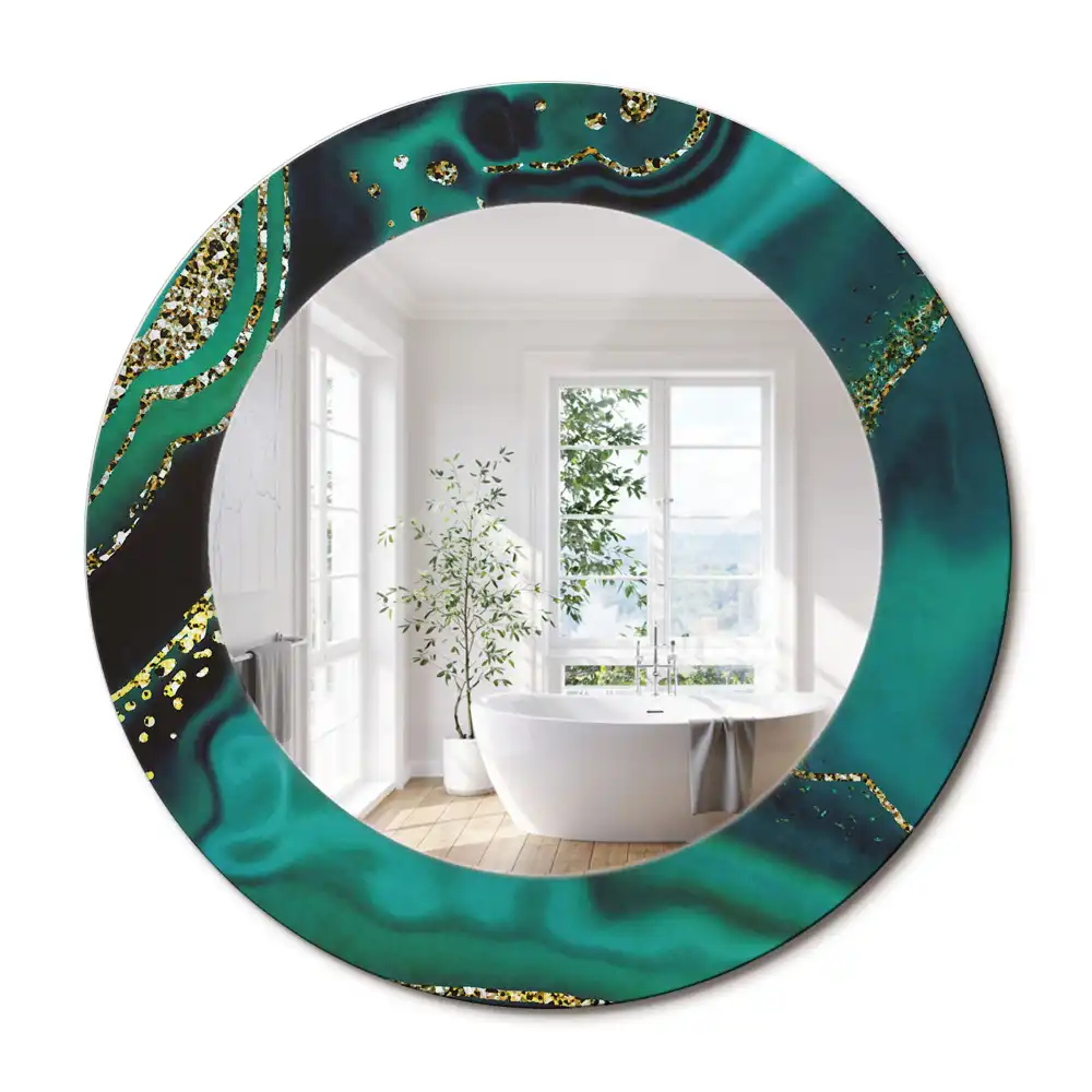 Miroir rond cadre imprimé marbre émeraude