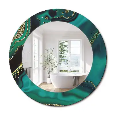 Miroir rond cadre imprimé marbre émeraude