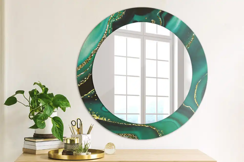 Miroir rond cadre imprimé marbre émeraude