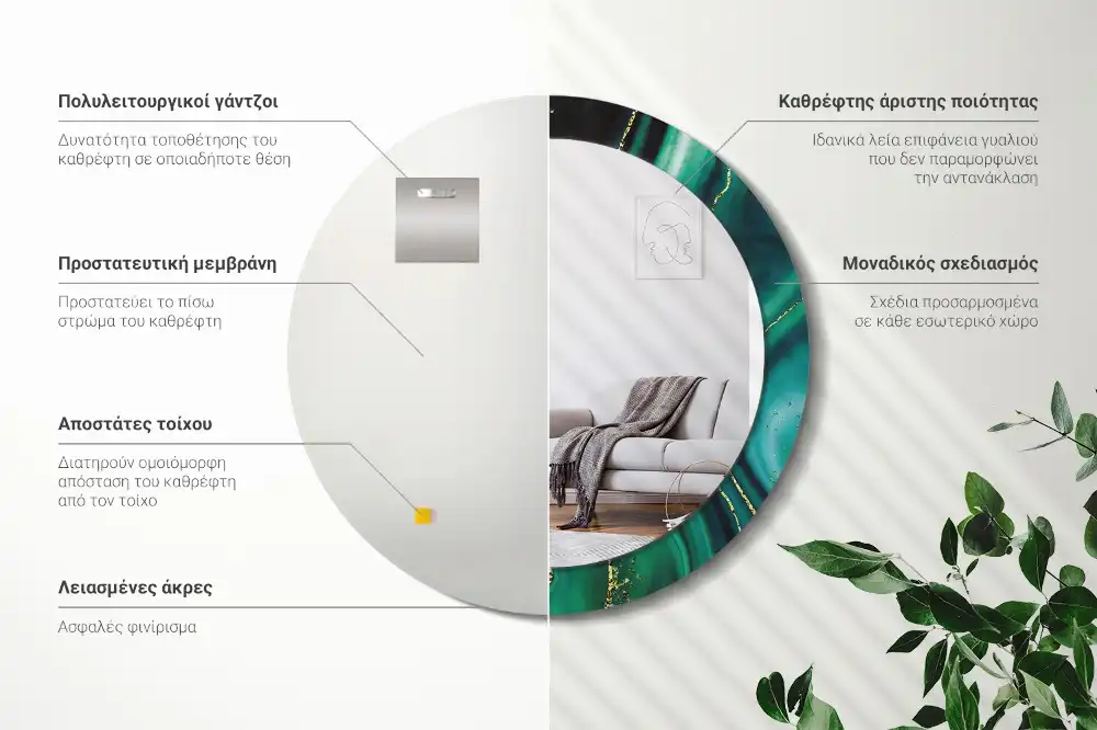 Miroir rond cadre imprimé marbre émeraude