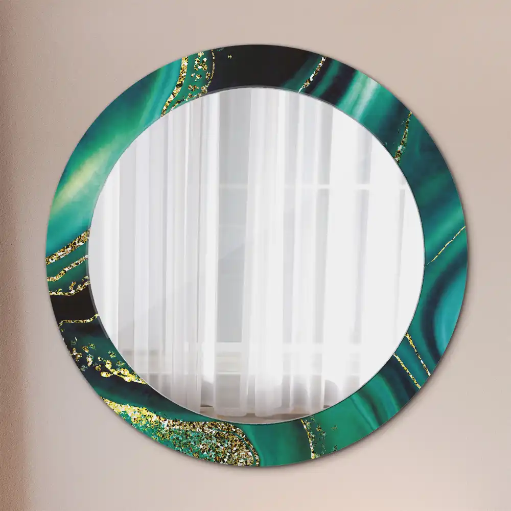 Miroir rond cadre imprimé marbre émeraude